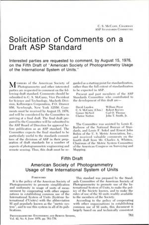 Solicitation of Comments on a Draft ASP Standard