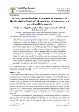 Diversity and Distribution of Lichens from the Monuments of Gwalior Division, Madhya Pradesh with Special Reference to Rock Porosity and Lichen Growth