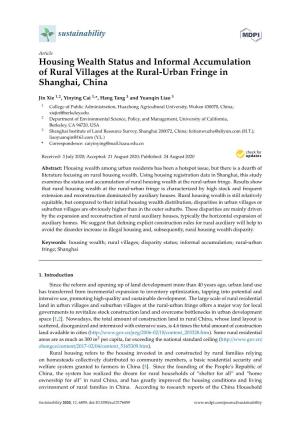 Housing Wealth Status and Informal Accumulation of Rural Villages at the Rural-Urban Fringe in Shanghai, China