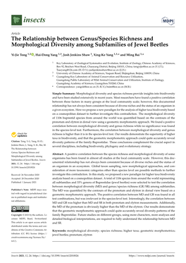 The Relationship Between Genus/Species Richness and Morphological Diversity Among Subfamilies of Jewel Beetles