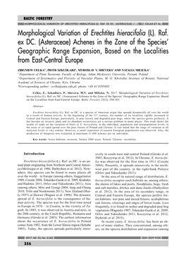 Morphological Variation of Erechtites Hieracifolia (L). Raf. Ex Dc