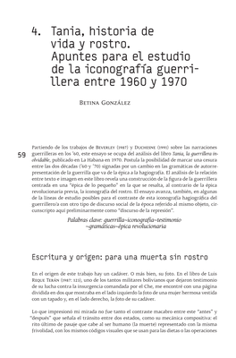 4. Tania, Historia De Vida Y Rostro. Apuntes Para El Estudio De La Iconografía Guerri- Llera Entre 1960 Y 1970