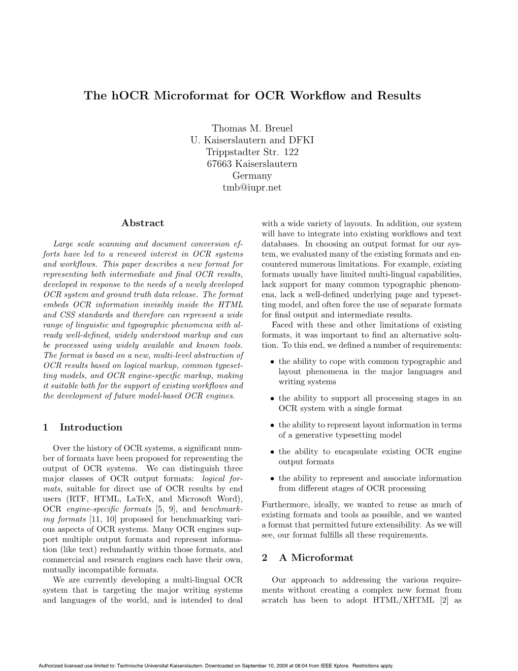 The Hocr Microformat for OCR Workflow and Results DocsLib