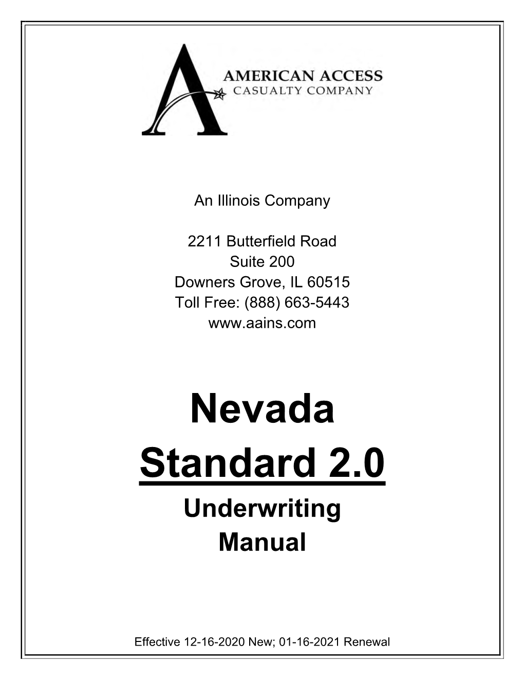 Nevada Standard 2.0 Underwriting Manual