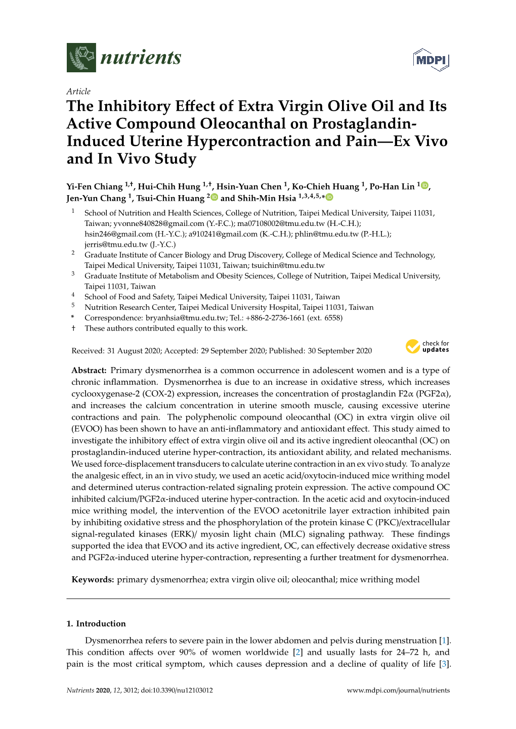 The Inhibitory Effect of Extra Virgin Olive Oil and Its Active Compound