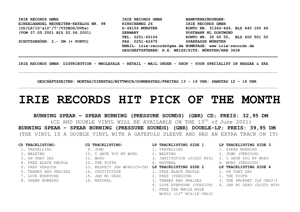 Irie Records Hit Pick of the Month