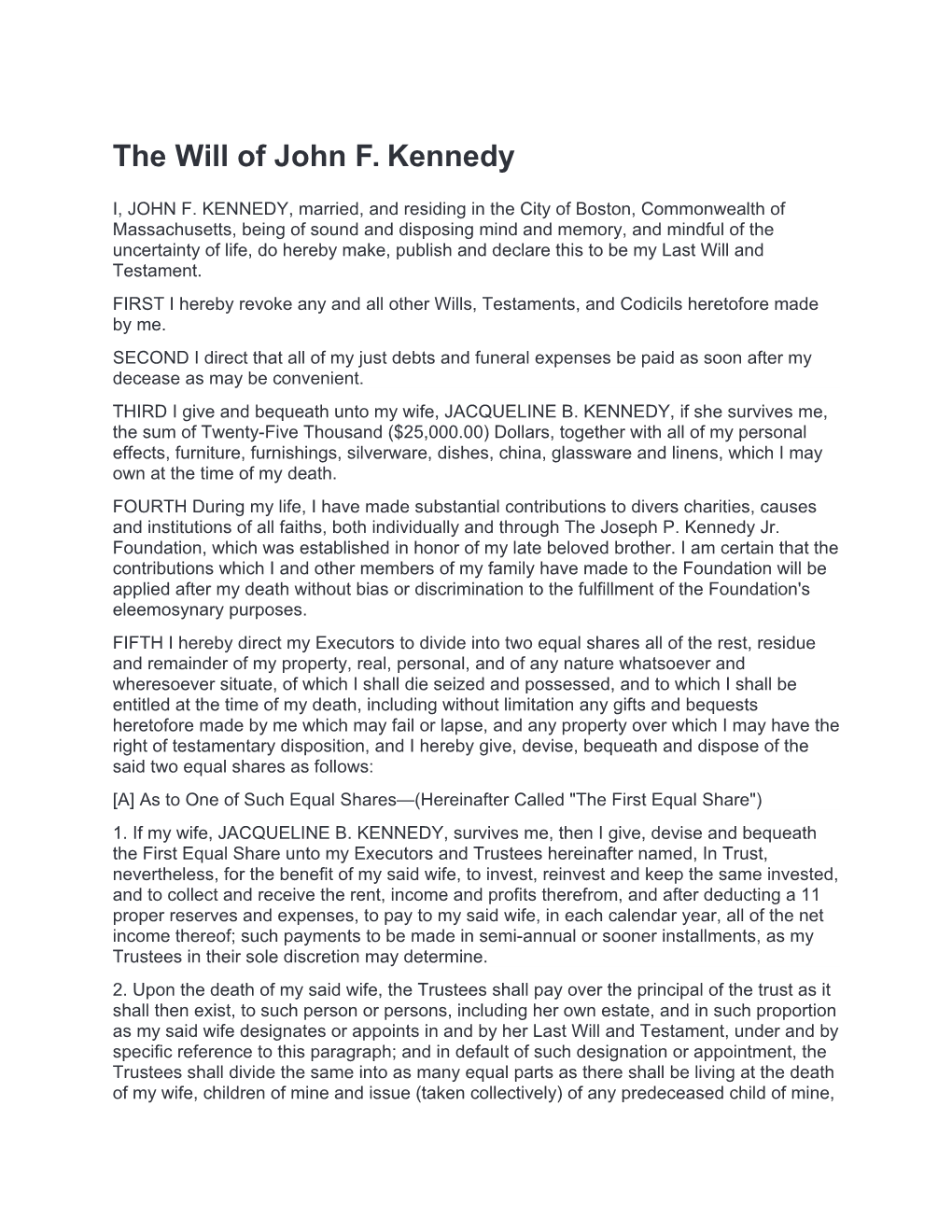 The Will of John F. Kennedy