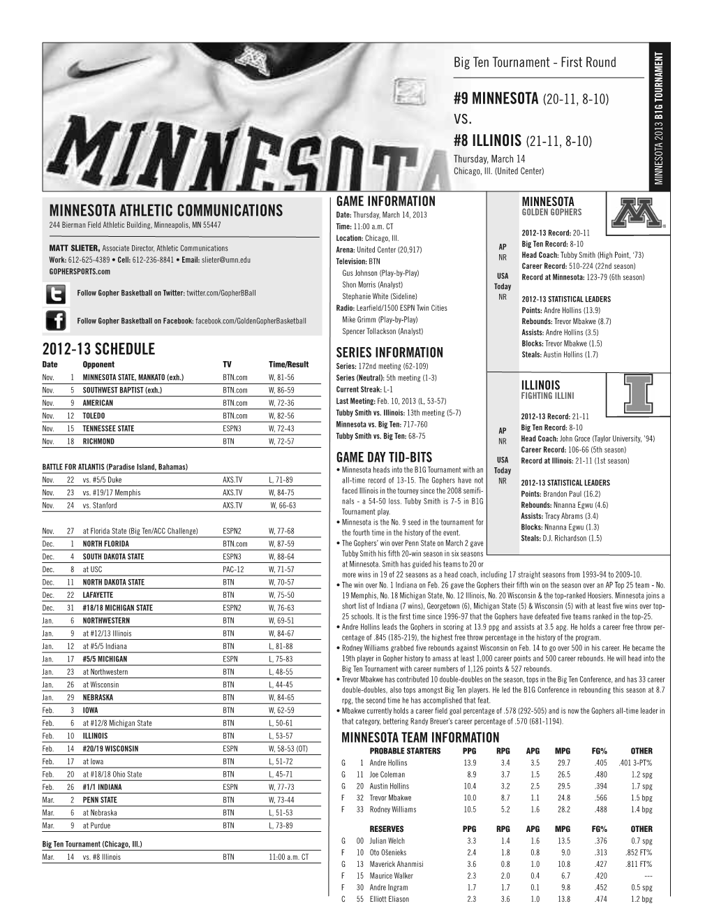 2012-13 Schedule Minnesota Athletic Communications