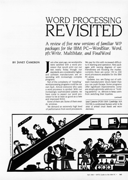 Word Processing Revisited, September 1984, BYTE Magazine