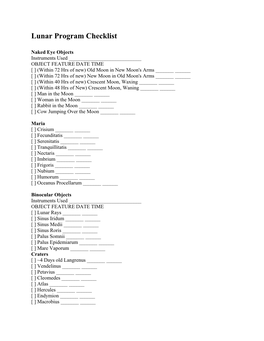 Lunar Program Checklist