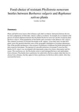 Foodchoice of Resistant Phyllotreta Nemorum Beetles Between