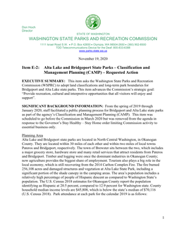 Alta Lake and Bridgeport State Parks – Classification and Management Planning (CAMP) – Requested Action