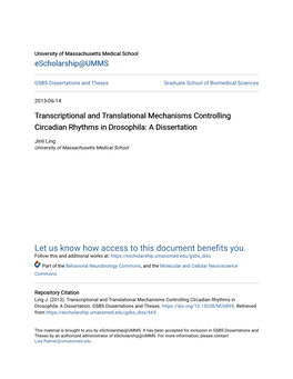 Transcriptional and Translational Mechanisms Controlling Circadian Rhythms in Drosophila: a Dissertation