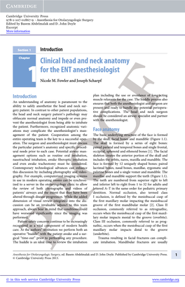 Anesthesia for Otolaryngologic Surgery Edited by Basem Abdelmalak and D