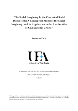 “The Social Imaginary in the Context of Social Discontents: a Conceptual Model of the Social Imaginary, and Its Application To