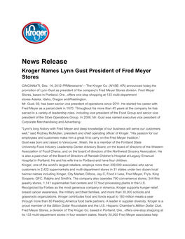 News Release Kroger Names Lynn Gust President of Fred Meyer Stores