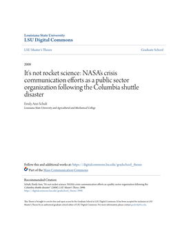 NASA's Crisis Communication Efforts As a Public Sector Organization