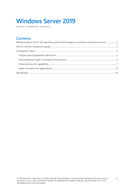 Download the Windows Server 2019 Feature Comparison Summary