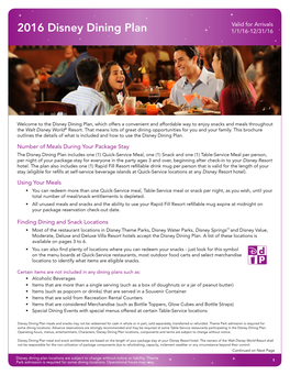 Disney Dining Plan 1/1/16-12/31/16