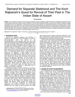 Demand for Separate Statehood and the Koch Rajbanshi's Quest For