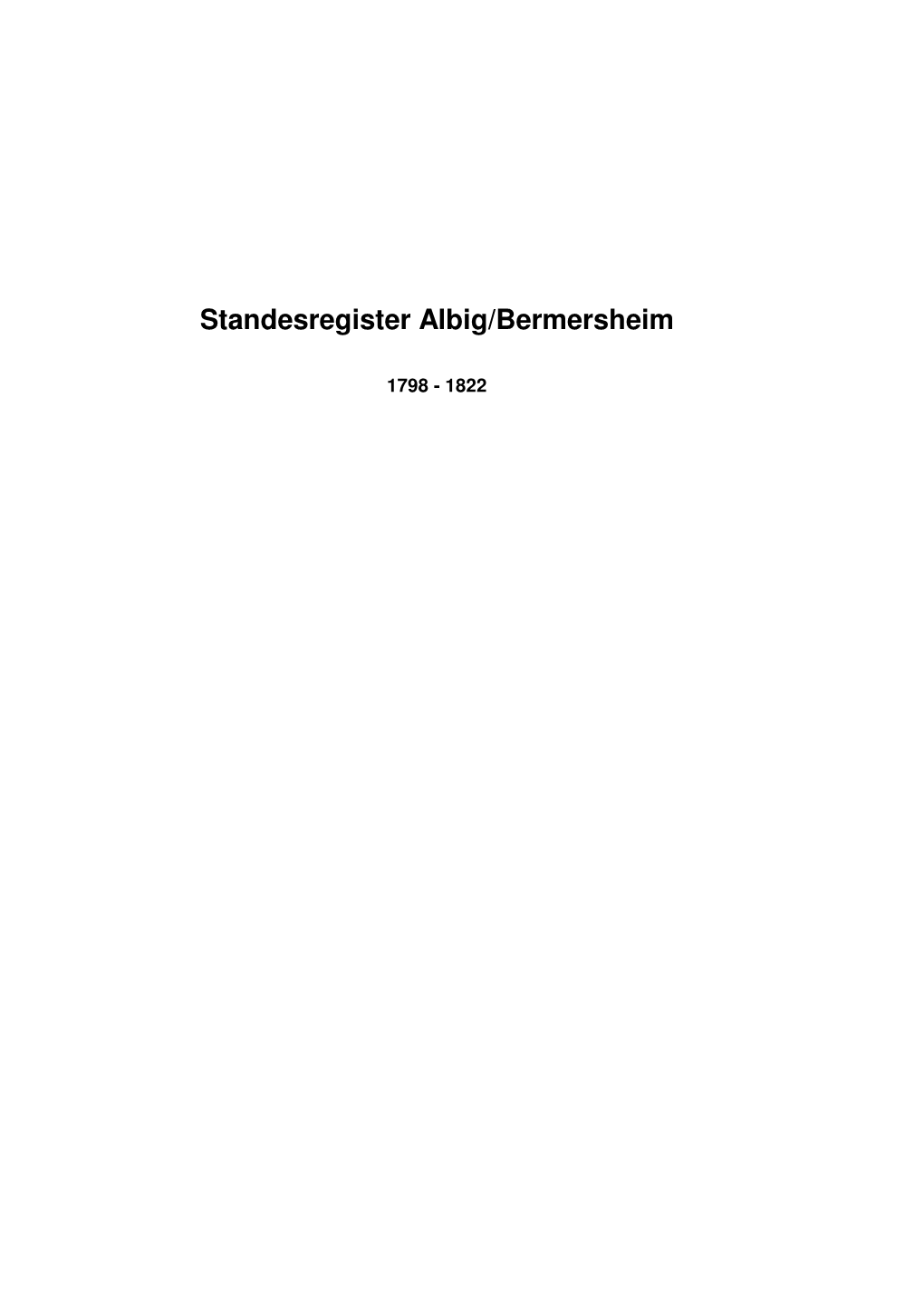 Standesregister Albig/ Bermersheim