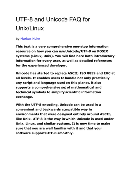 UTF-8 and Unicode FAQ for Unix/Linux by Markus Kuhn