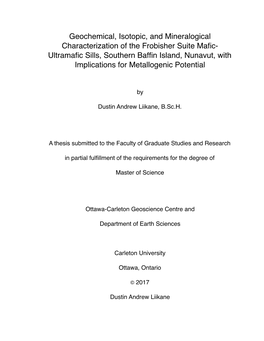 Geochemical, Isotopic, and Mineralogical Characterization of the Frobisher Suite Mafic