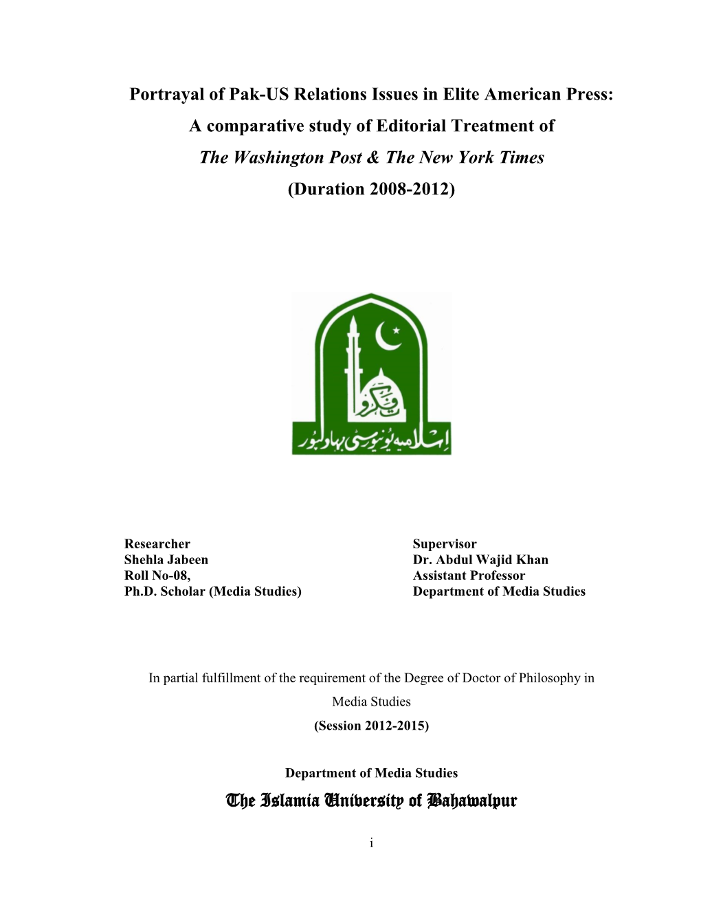 A Comparative Study of Editorial Treatment of the Washington Post & the New York Times (Duration 2008-2012)