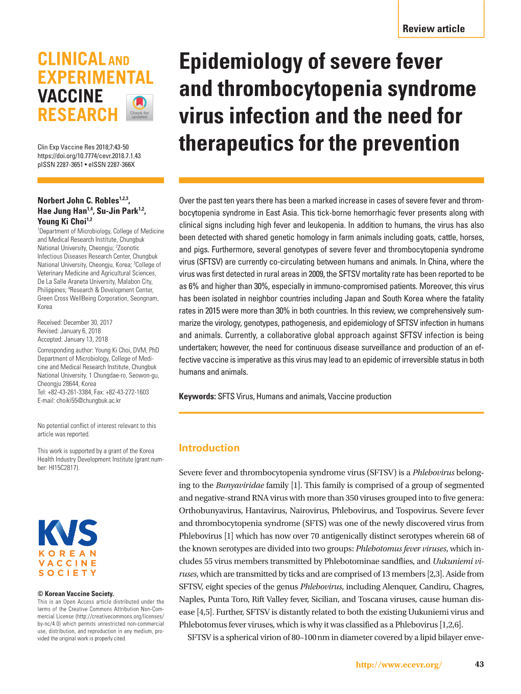 Epidemiology of Severe Fever and Thrombocytopenia Syndrome Virus