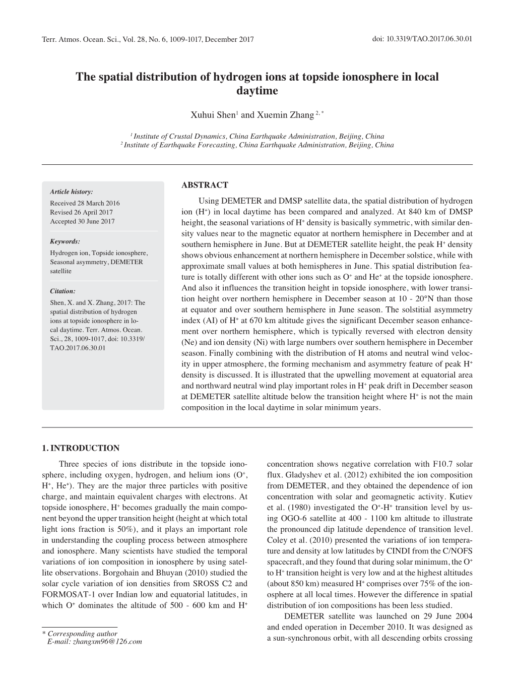 The Spatial Distribution of Hydrogen Ions at Topside Ionosphere in Local Daytime