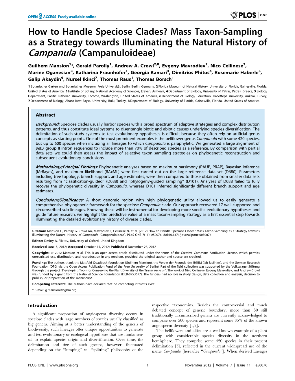 How to Handle Speciose Clades? Mass Taxon-Sampling As a Strategy Towards Illuminating the Natural History of Campanula (Campanuloideae)