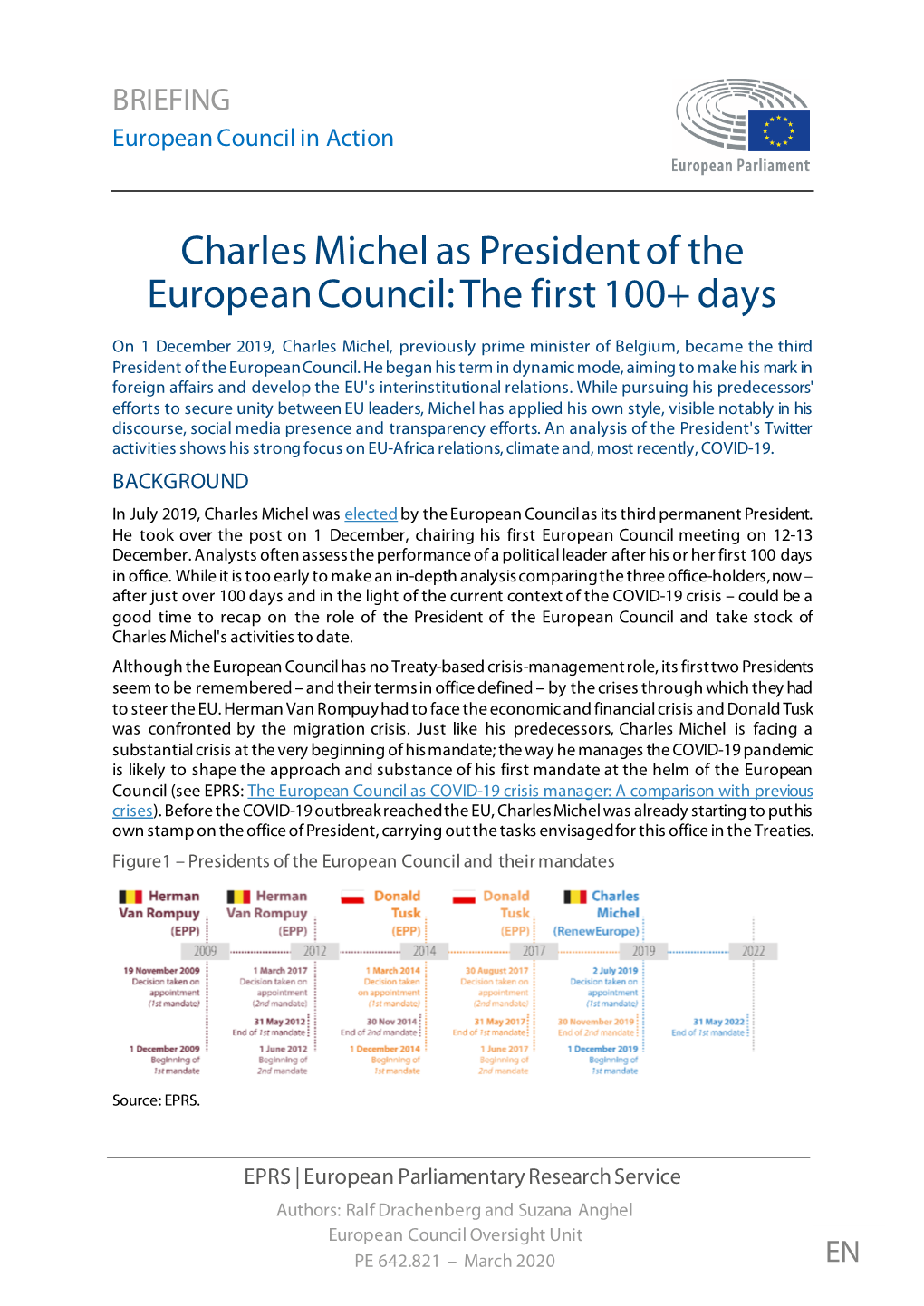 Charles Michel As President of the European Council: the First 100+ Days