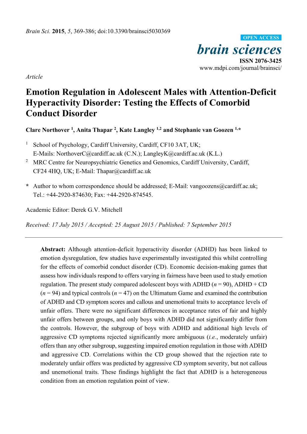 Emotion Regulation in Adolescent Males with Attention-Deficit Hyperactivity Disorder: Testing the Effects of Comorbid Conduct Disorder