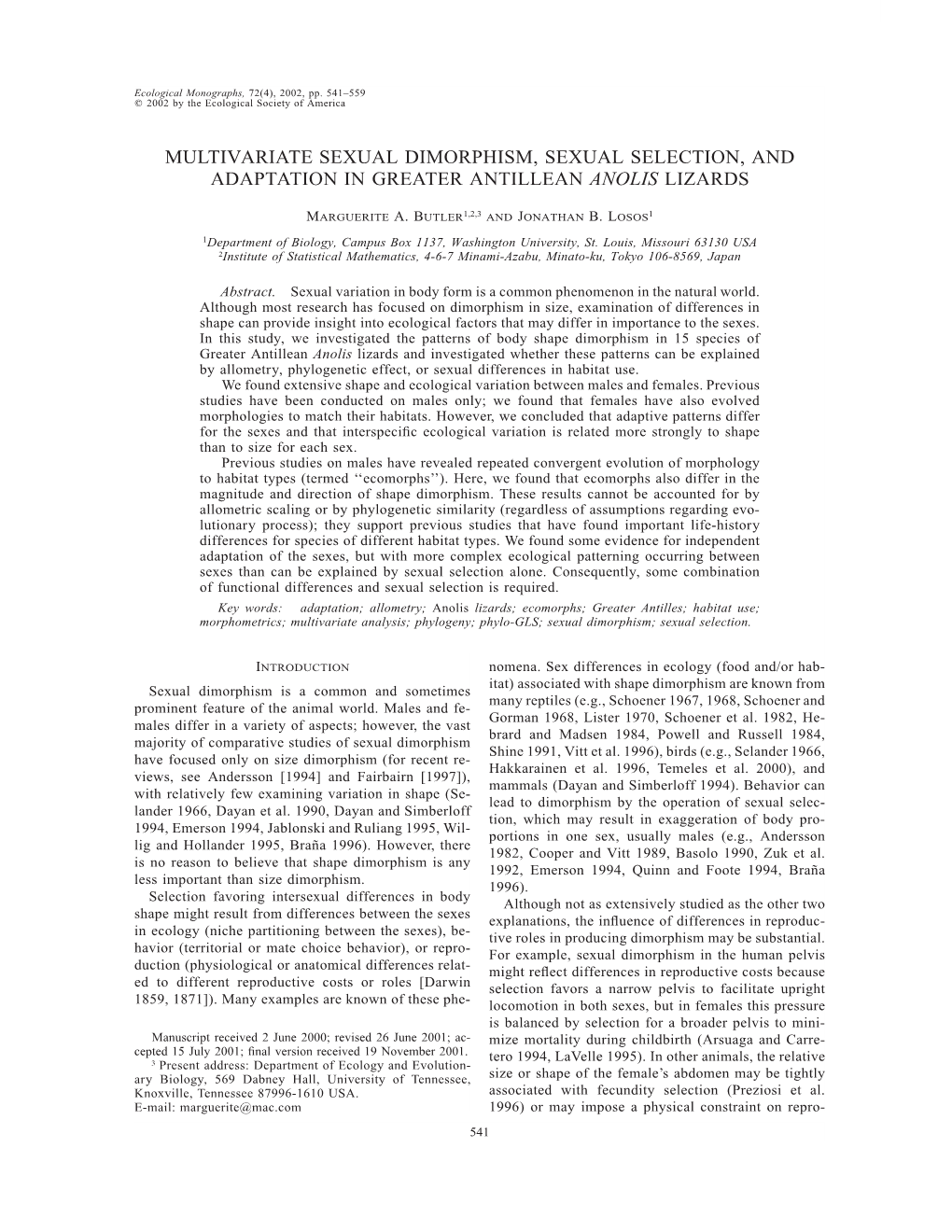 Multivariate Sexual Dimorphism, Sexual Selection, and Adaptation in Greater Antillean Anolis Lizards