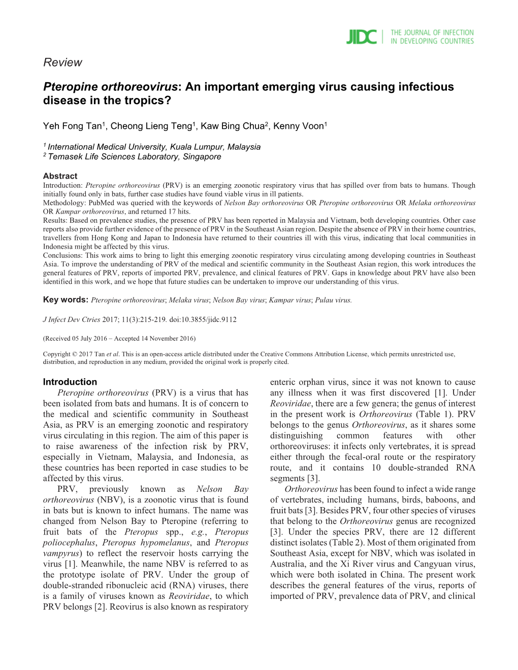 Review Pteropine Orthoreovirus