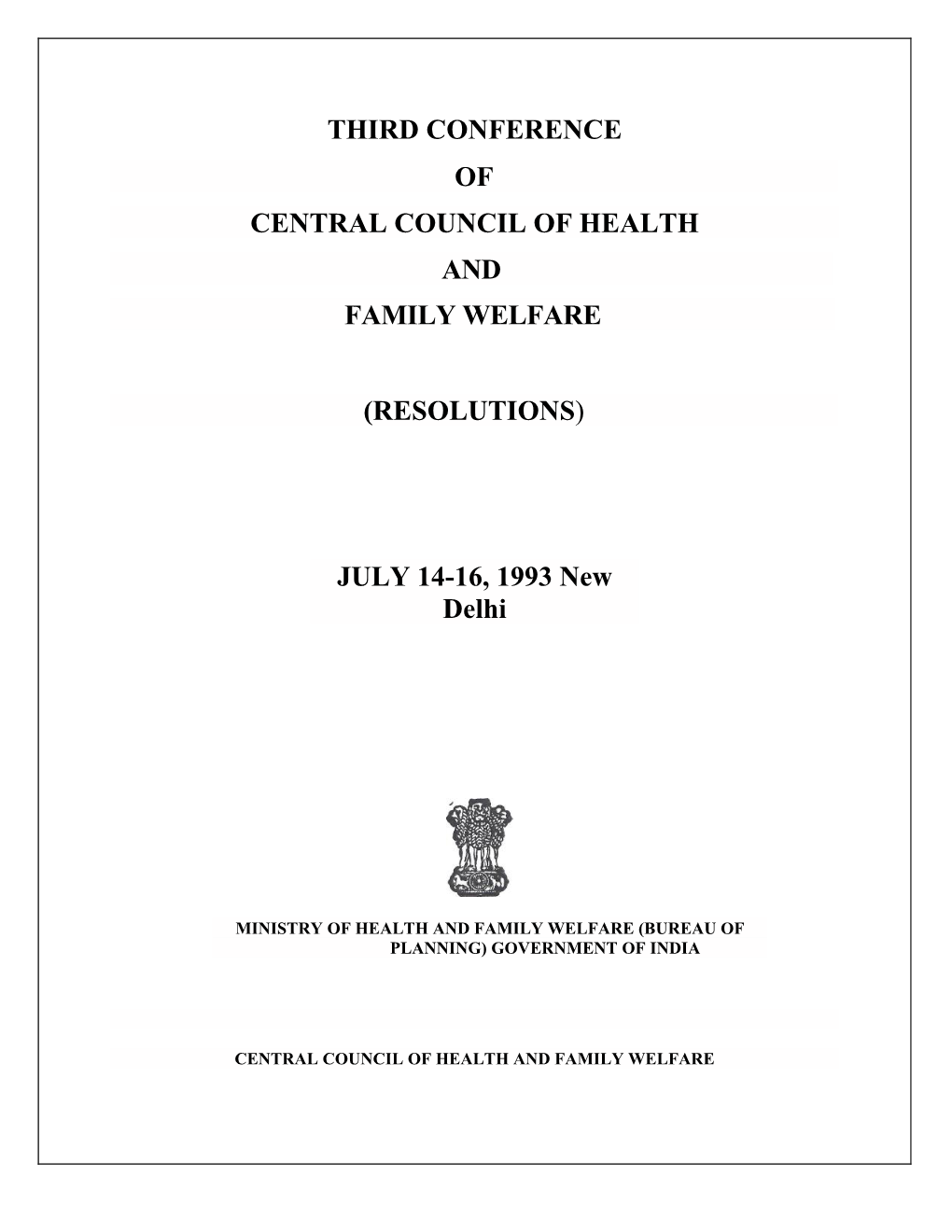 Third Conference of Central Council of Health and Family Welfare