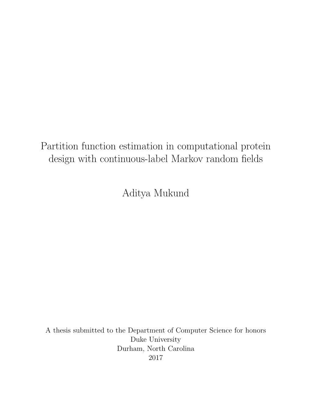 Partition Function Estimation in Computational Protein Design with Continuous-Label Markov Random ﬁelds