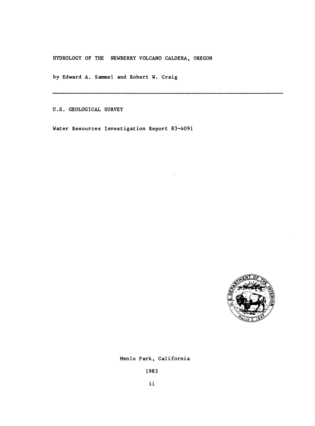 HYDROLOGY of the NEWBERRY VOLCANO CALDERA, OREGON by Edward A