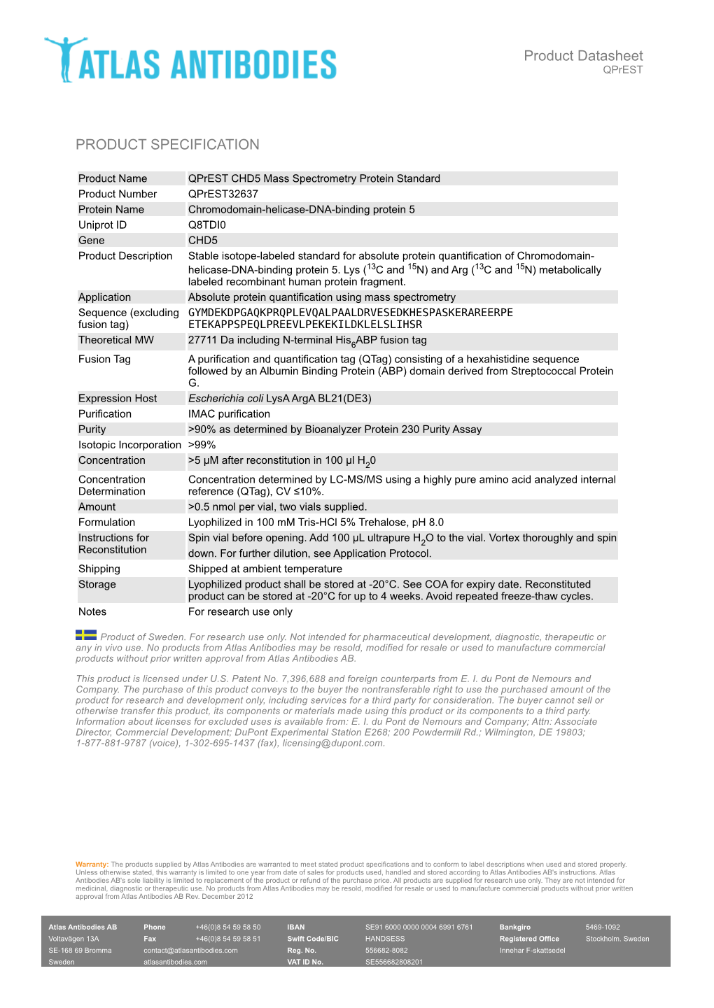 PRODUCT SPECIFICATION Product Datasheet