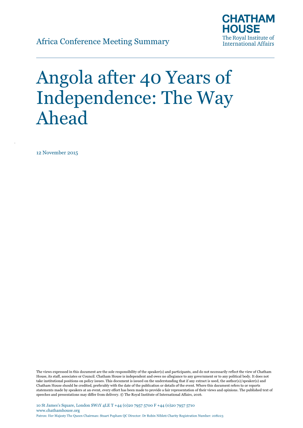 Angola After 40 Years of Independence: the Way Ahead