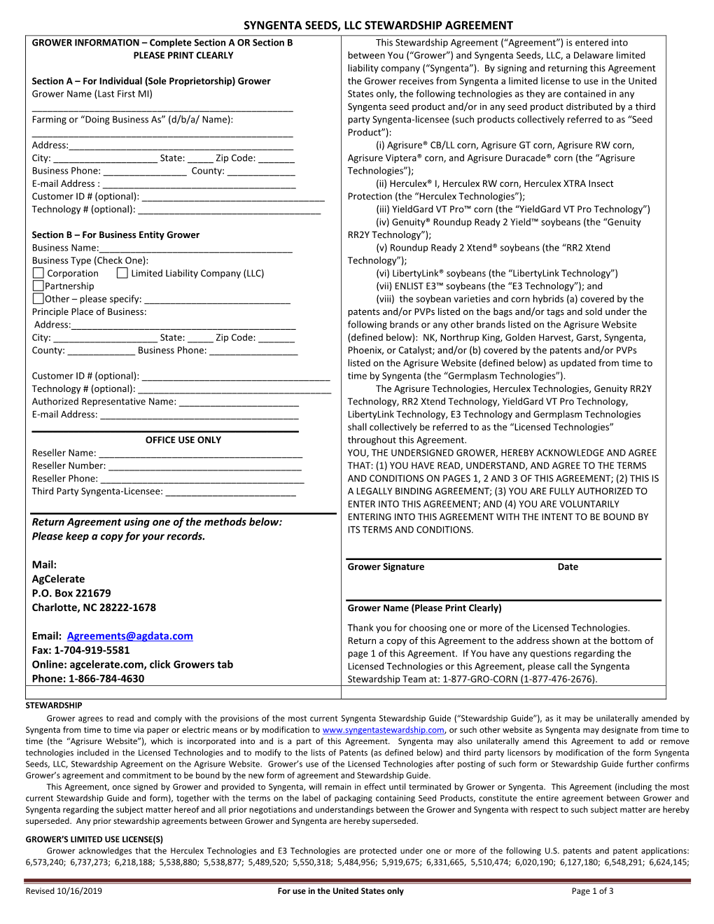 Syngenta Seeds, Llc Stewardship Agreement