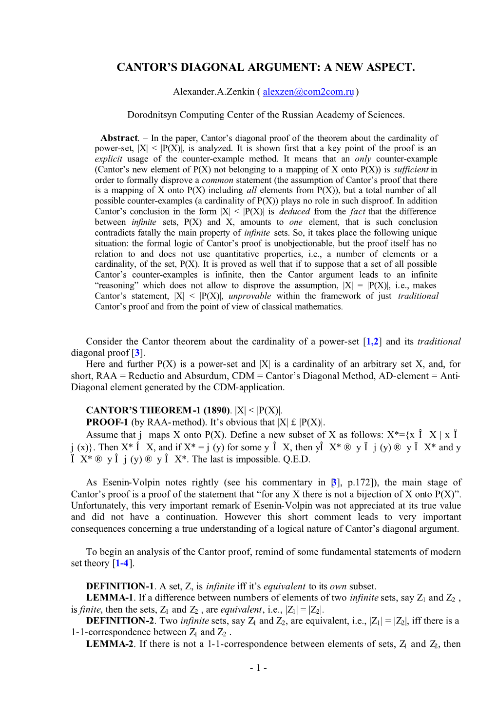 Cantor's Diagonal Argument: a New Aspect