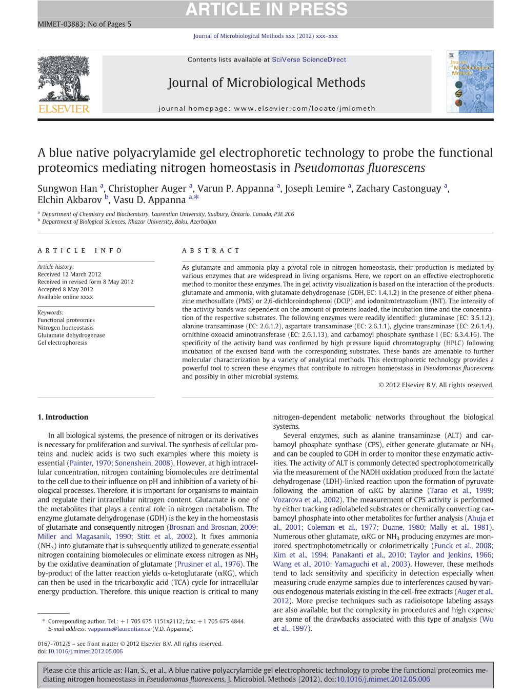 A Blue Native Polyacrylamide Gel Electrophoretic Technology to Probe the Functional Proteomics Mediating Nitrogen Homeostasis in Pseudomonas ﬂuorescens