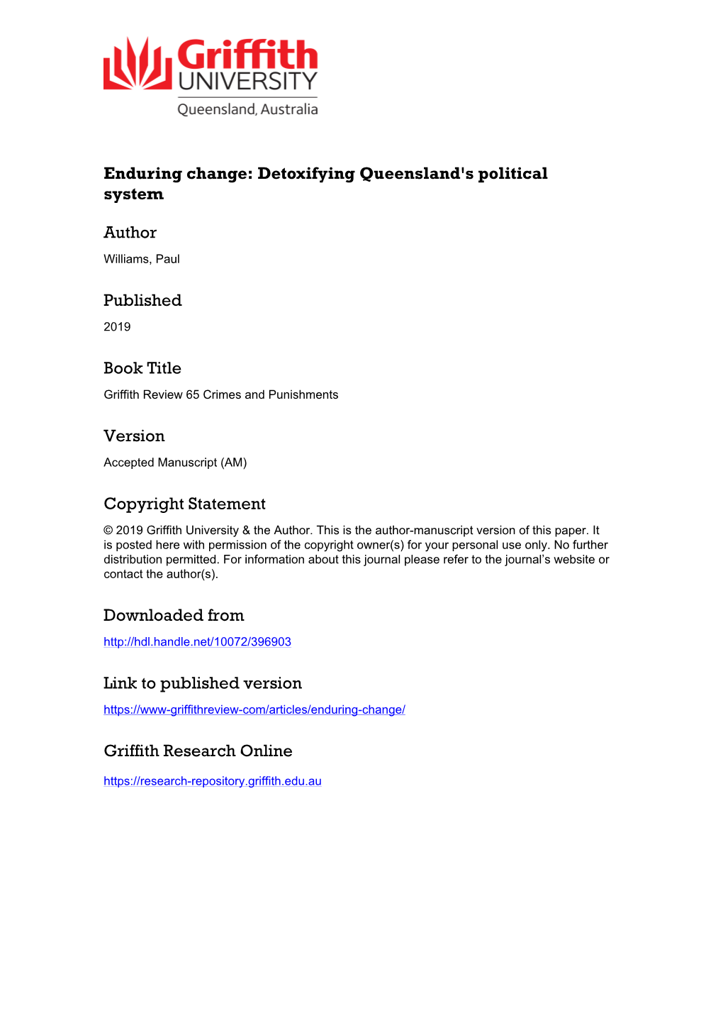 Detoxifying Queensland's Political System