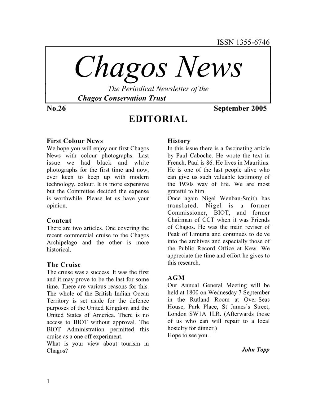 Chagos News Issue
