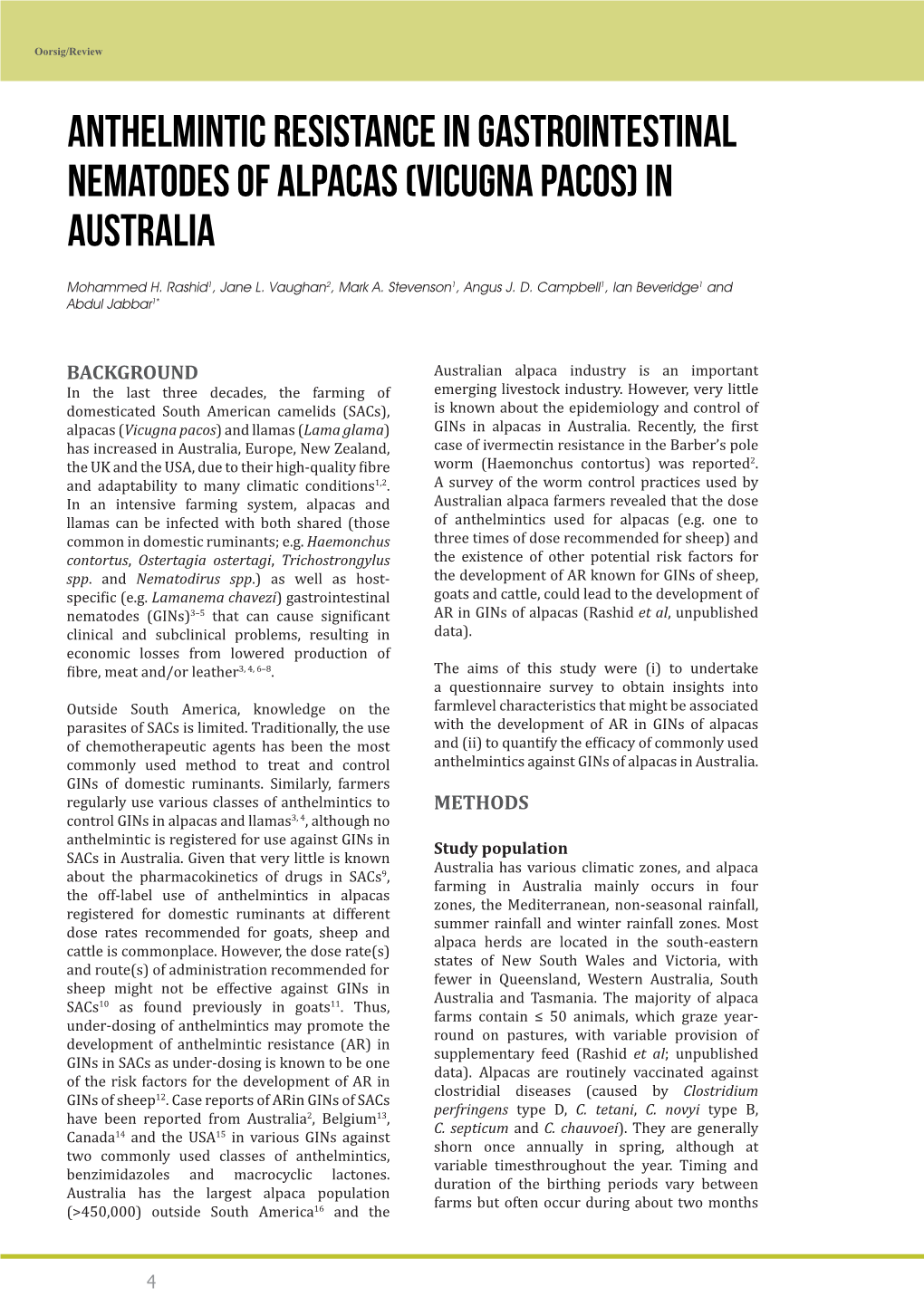 Anthelmintic Resistance in Gastrointestinal Nematodes of Alpacas (Vicugna Pacos) in Australia