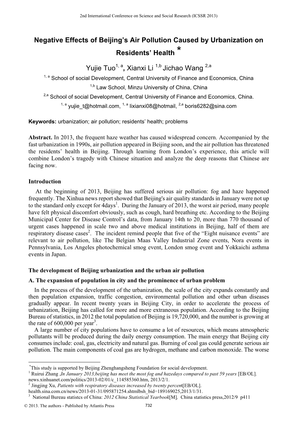 Negative Effects of Beijing's Air Pollution Caused by Urbanization