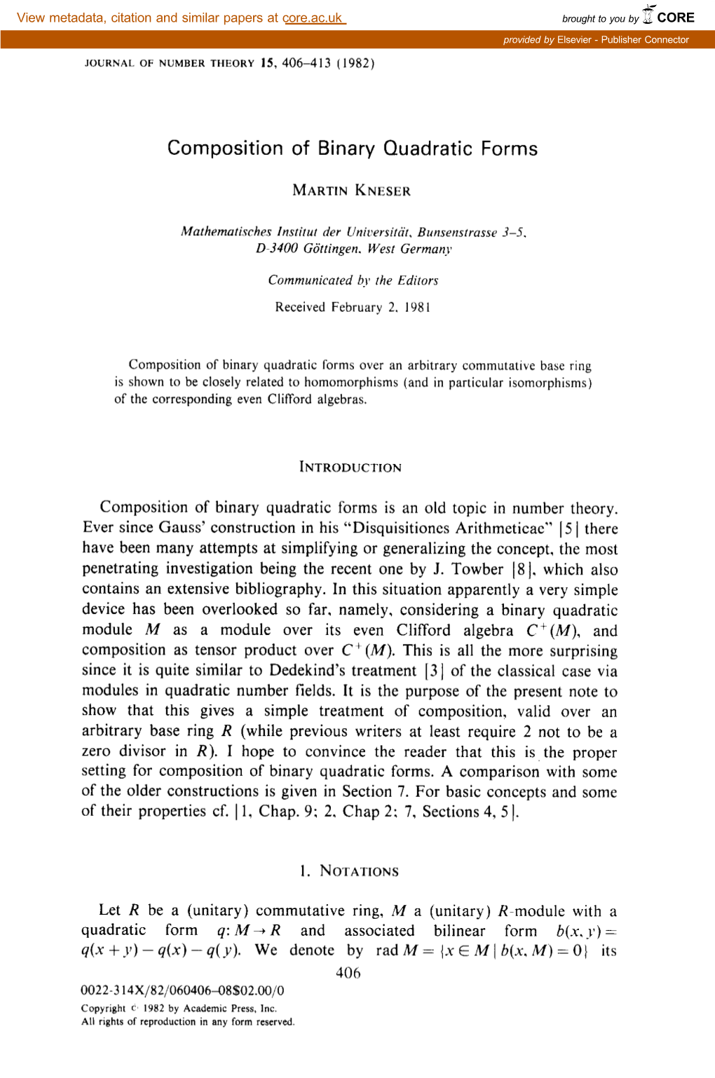 Composition of Binary Quadratic Forms