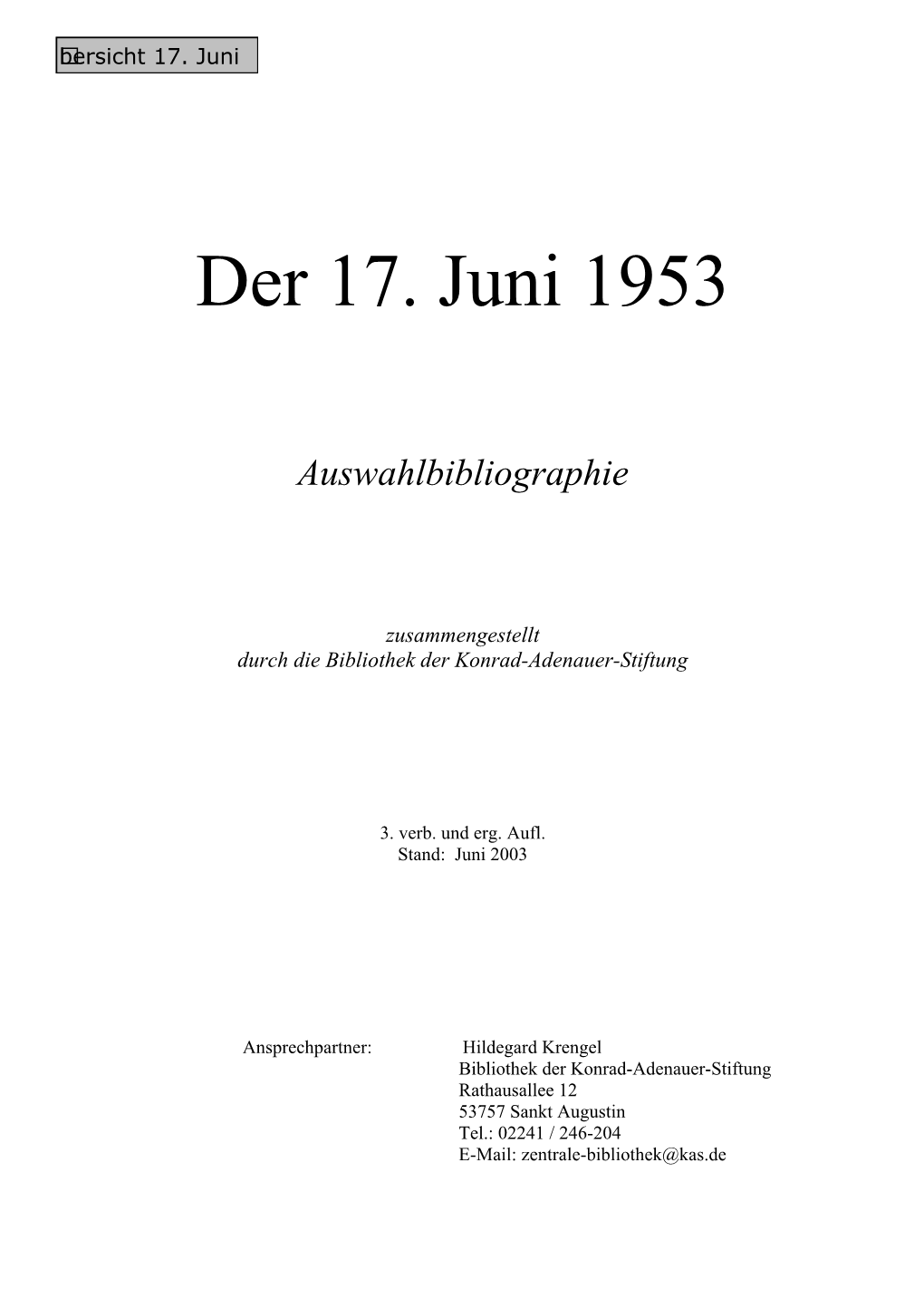 Der 17. Juni 1953