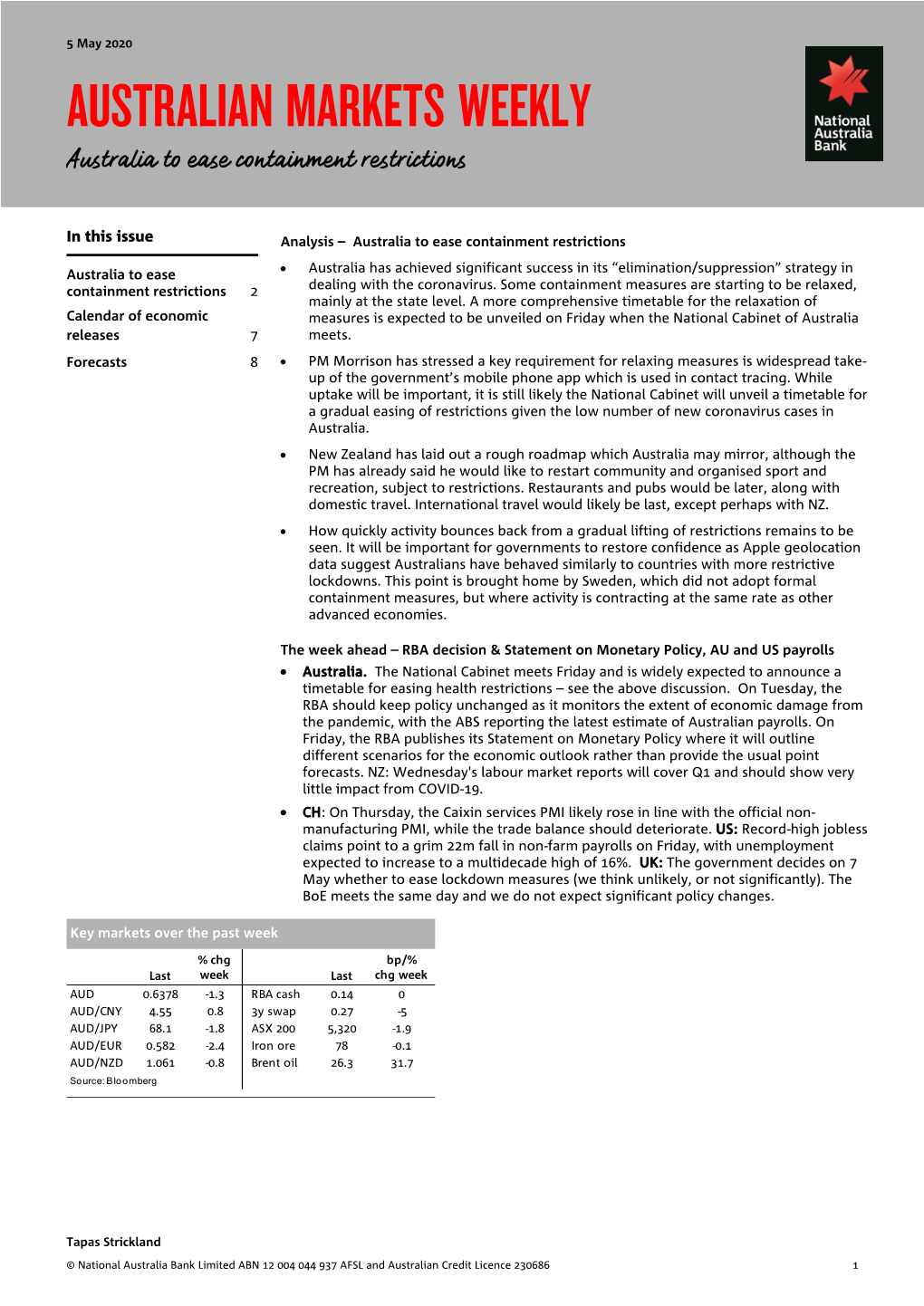 Australian Markets Weekly: Australia to Ease Containment Restrictions